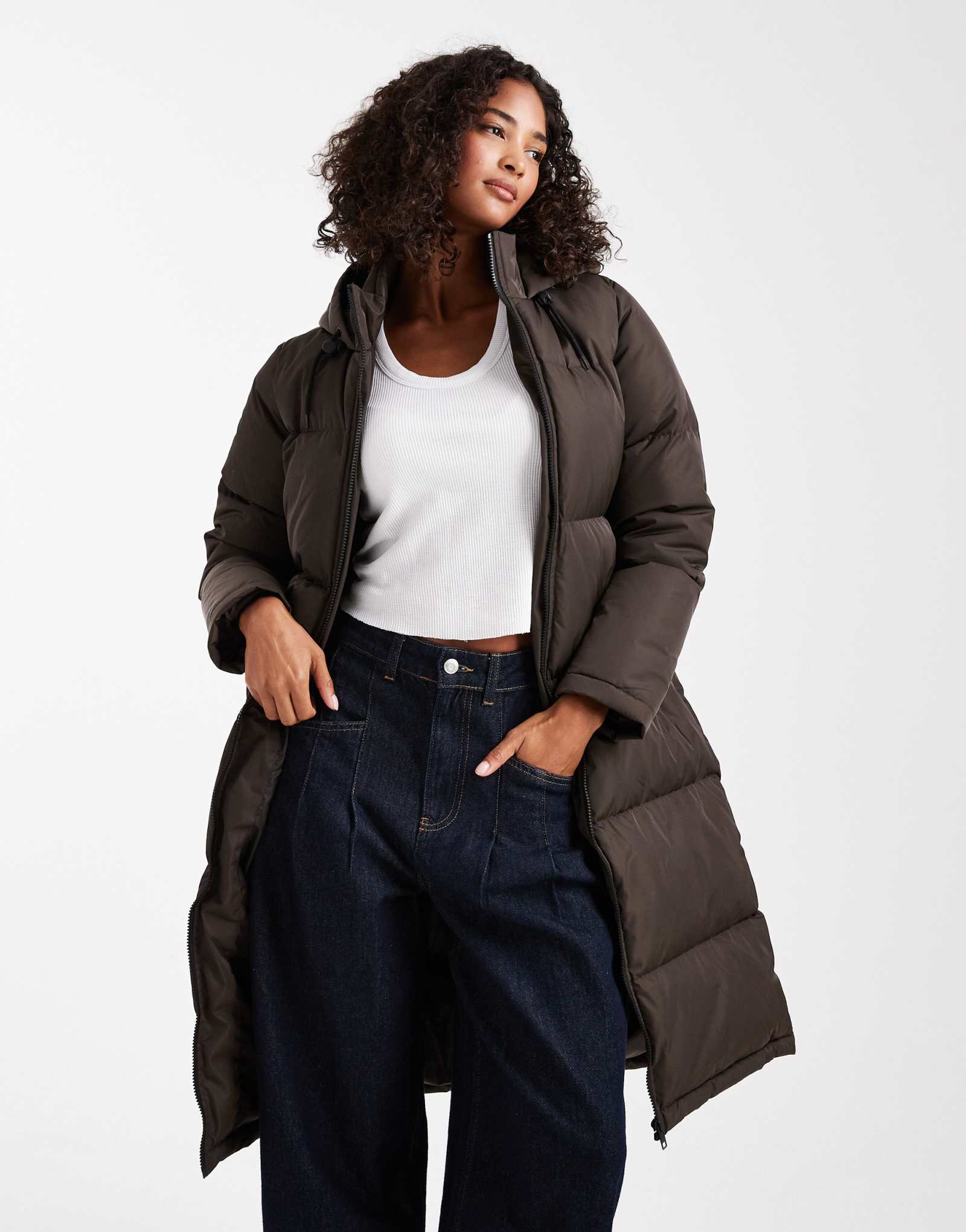 Длинный пуховик Brave Soul коричневого цвета