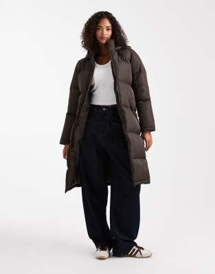 Brave Soul Long Puffer Jacket In Brown