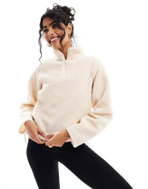 Brave Soul long sleeve 3/4 zip fleece in cream - view 1