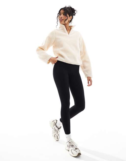 Brave Soul long sleeve 3/4 zip fleece in cream, 3 of 4