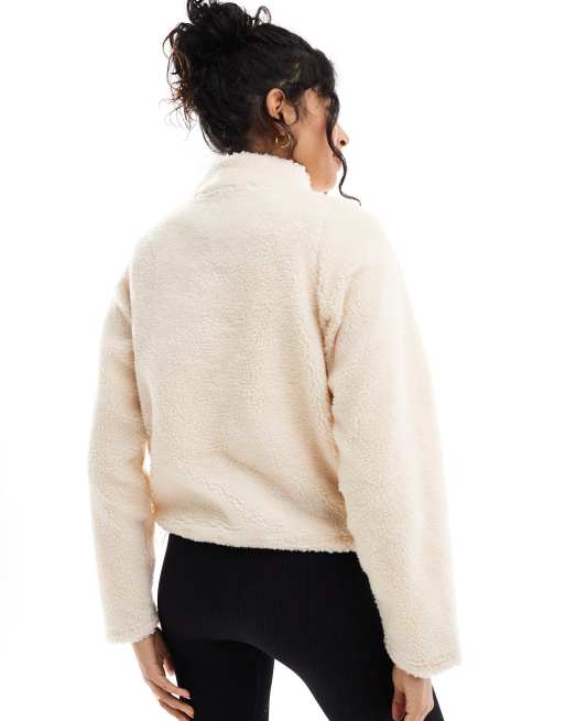 Brave Soul long sleeve 3/4 zip fleece in cream, 4 of 4