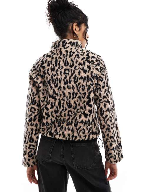 Brave Soul long sleeve 3/4 zip fleece in leopard print, 4 of 4