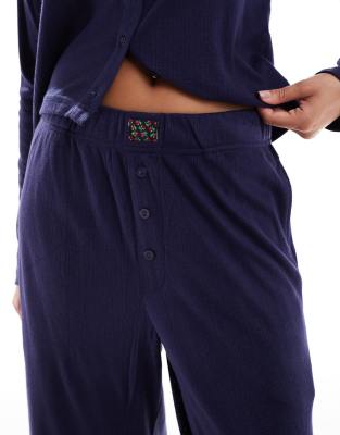 Brave Soul Long Sleeve Button Down Pointelle Pajamas In Blue