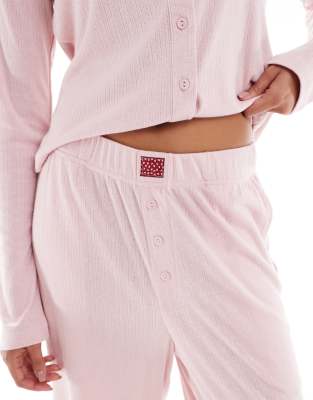 Brave Soul Long Sleeve Button Down Pointelle Pajamas In Pink