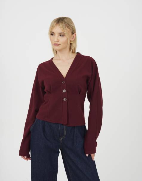 Brave Soul Long sleeve button down top with pleats in burgundy - view 1