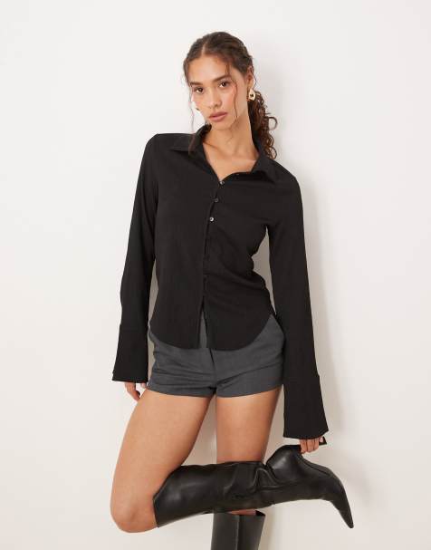Brave Soul Long sleeve button through collared blouse in black - view 1