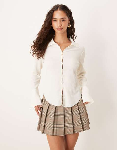 Brave Soul Long sleeve button through collared blouse in cream - view 1