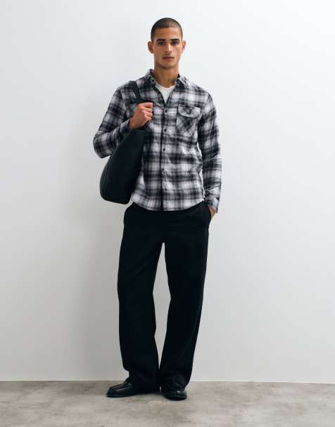 Brave Soul long sleeve check shirt in black, grey and white - view 1