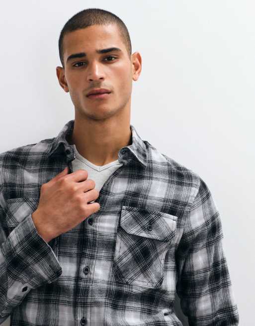 Brave Soul long sleeve check shirt in black, grey and white, 3 of 5