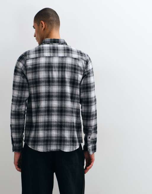 Brave Soul long sleeve check shirt in black, grey and white, 4 of 5