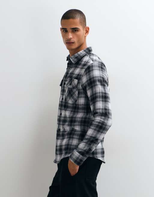 Brave Soul long sleeve check shirt in black, grey and white, 5 of 5