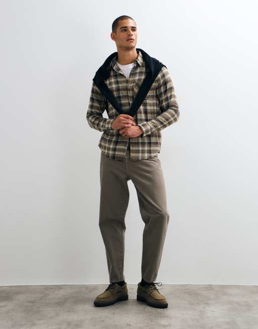Brave Soul long sleeve check shirt in brown, beige and taupe, 3 of 5
