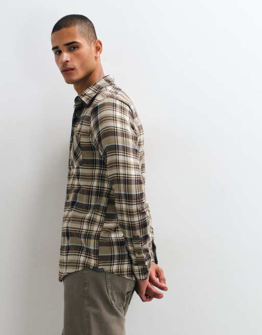 Brave Soul long sleeve check shirt in brown, beige and taupe, 5 of 5