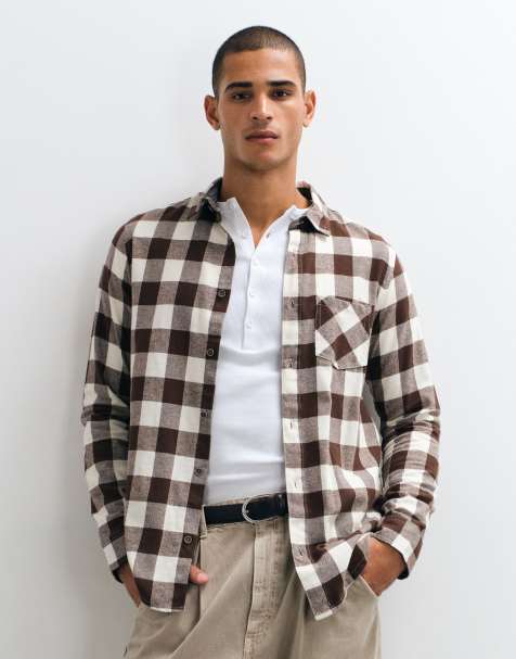 Brave Soul long sleeve check shirt in chocolate brown and beige - view 1