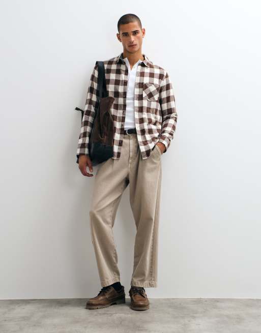 Brave Soul long sleeve check shirt in chocolate brown and beige, 2 of 5