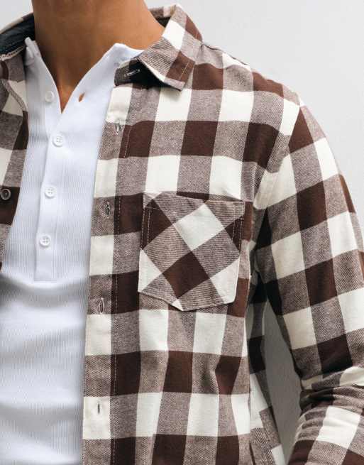 Brave Soul long sleeve check shirt in chocolate brown and beige, 3 of 5