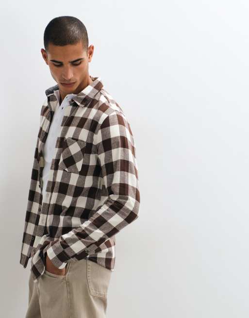 Brave Soul long sleeve check shirt in chocolate brown and beige, 4 of 5