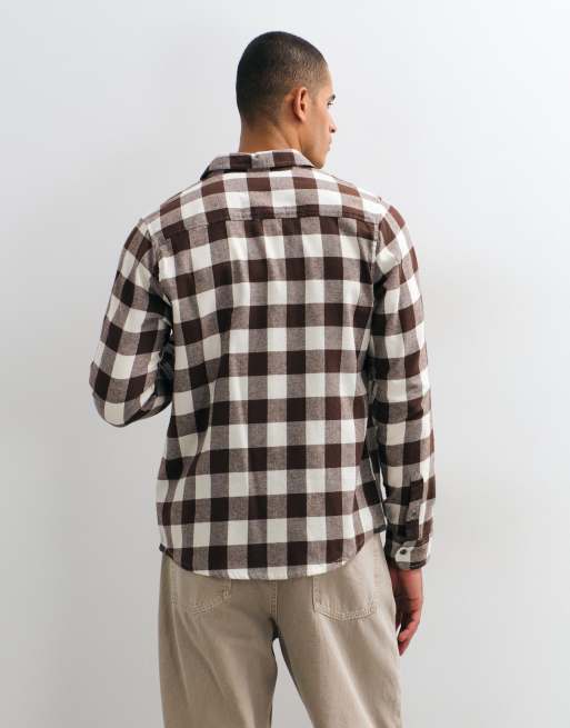 Brave Soul long sleeve check shirt in chocolate brown and beige, 5 of 5
