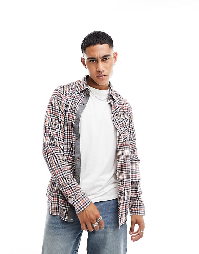 Brave Soul - long sleeve check shirt in heritage brown