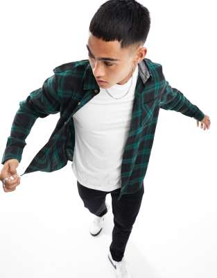 Brave Soul Brave Soul long sleeve check shirt in khaki & black-Green