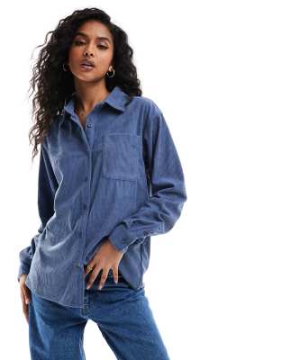 Brave Soul Brave Soul long sleeve cord overshirt in grey