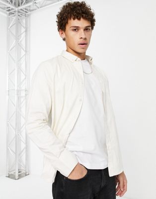 Brave Soul long sleeve cotton twill shirt in off white