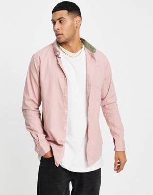 Brave Soul long sleeve cotton twill shirt in pink