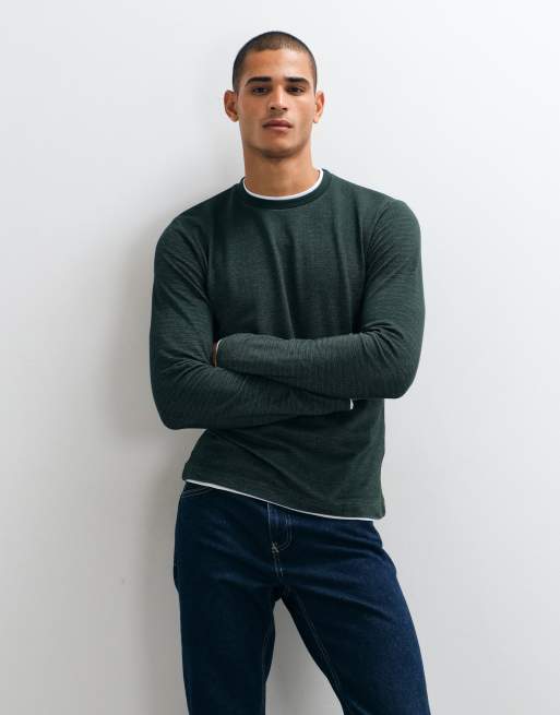 Brave Soul long sleeve crew neck t-shirt in green and white, 2 of 5