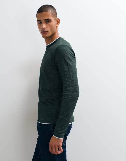Brave Soul long sleeve crew neck t-shirt in green and white, 3 of 5