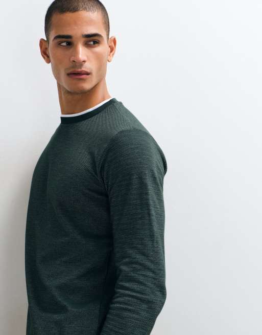 Brave Soul long sleeve crew neck t-shirt in green and white, 4 of 5