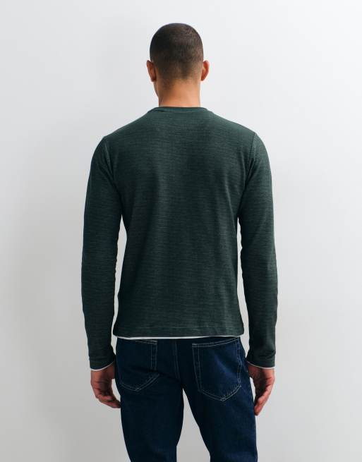 Brave Soul long sleeve crew neck t-shirt in green and white, 5 of 5