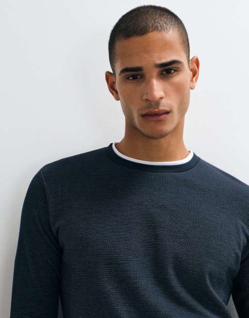 Brave Soul long sleeve crew neck t-shirt in navy and white, 3 of 5