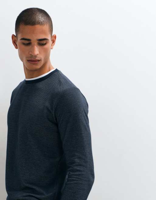 Brave Soul long sleeve crew neck t-shirt in navy and white, 4 of 5