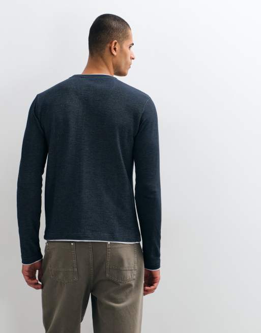 Brave Soul long sleeve crew neck t-shirt in navy and white, 5 of 5