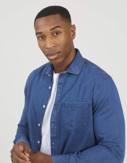 Brave Soul Long sleeve denim shirt in light blue, 4 of 4