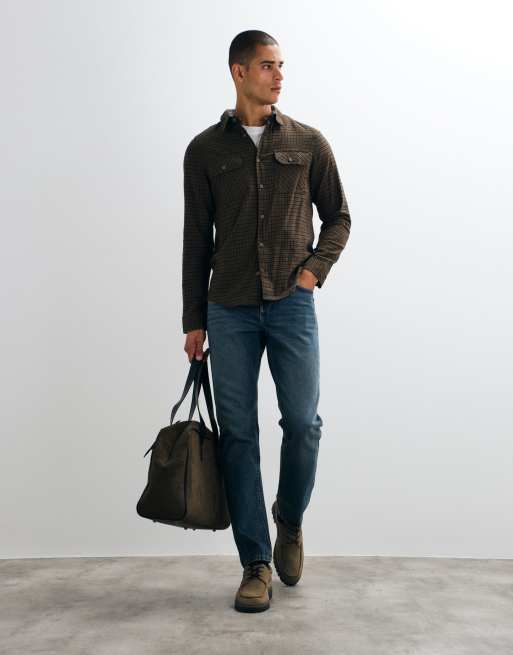 Brave Soul long sleeve dogtooth check shirt in brown, 2 of 5