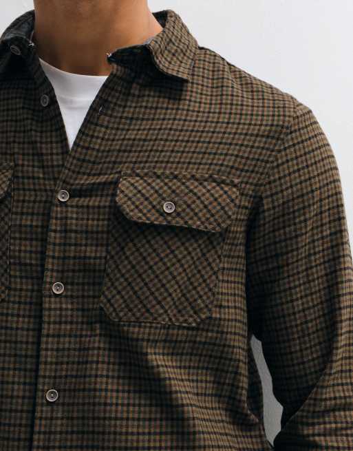 Brave Soul long sleeve dogtooth check shirt in brown, 4 of 5