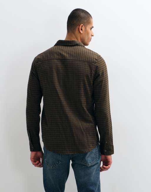 Brave Soul long sleeve dogtooth check shirt in brown, 5 of 5