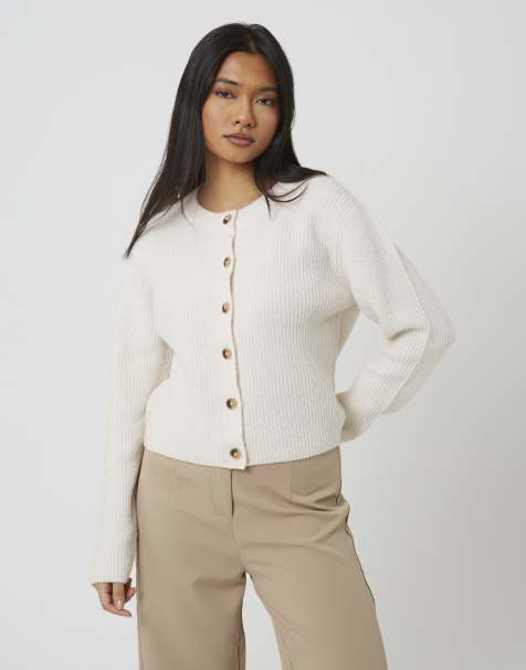 Brave Soul Long sleeve fisherman knit cardigan in beige - view 1