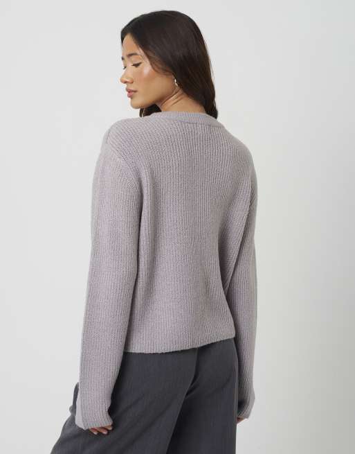 Brave Soul Long sleeve fisherman knit cardigan in grey, 2 of 4