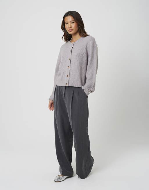 Brave Soul Long sleeve fisherman knit cardigan in grey, 3 of 4