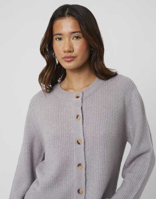 Brave Soul Long sleeve fisherman knit cardigan in grey, 4 of 4