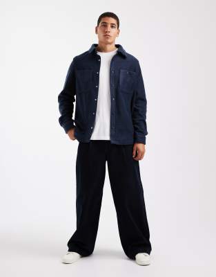 Brave Soul Long Sleeve Fleece Shacket With Front Pockets In Blue