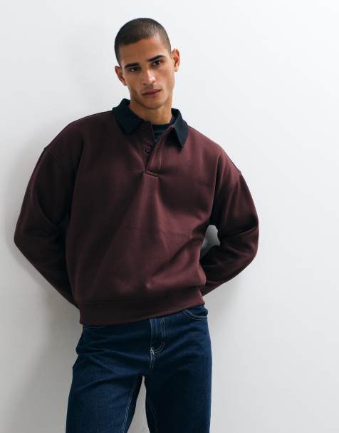 Brave Soul long sleeve henley t-shirt in burgundy and navy - view 1