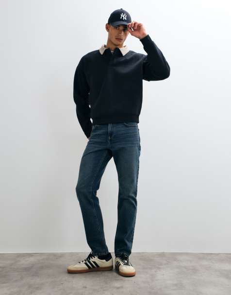 Brave Soul long sleeve henley t-shirt in navy and sand - view 1