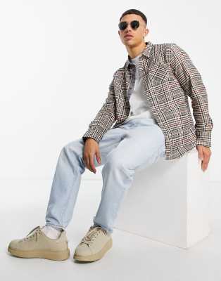 BRAVE SOUL LONG SLEEVE HERITAGE CHECK SHIRT IN MULTI BROWN MSH-69NITROGEN