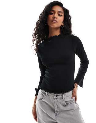 Brave Soul long sleeve high neck top with lettuce hem in