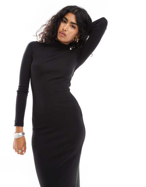 Brave Soul long sleeve jersey dress in black