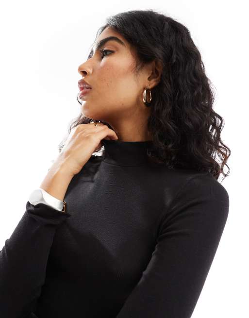 Brave Soul long sleeve jersey dress in black