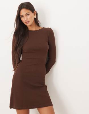 Brave Soul long sleeve jersey dress in chocolate brown | ASOS
